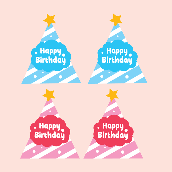 MUA 1 TẶNG 1 - Combo 8 thẻ HPBD hình mũ mix xanh-hồng.