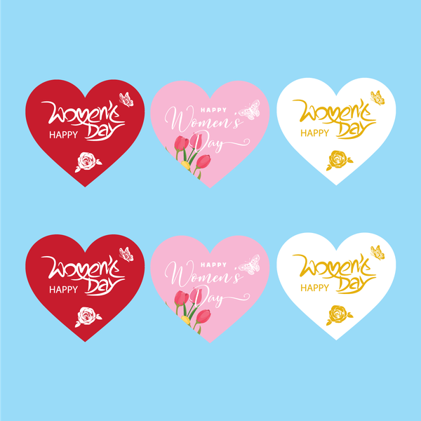 Combo 12 thẻ giấy Happy women's day hình trái tim-mix 3 màu TRẮNG ĐỎ HỒNG (kt 7cm x8cm).
