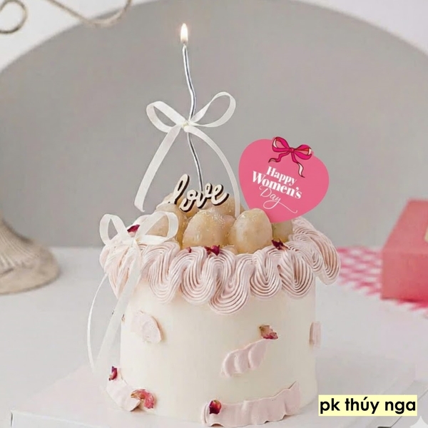 60 thẻ giấy Happy Women's day trái tim GẮN NƠ mix màu hồng-đỏ-trắng (kt 6.5x3.5cm).