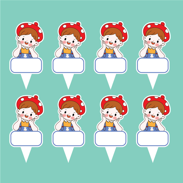 Set 40 thẻ giấy có chân cắm-bé trai mũ đỏ9798.