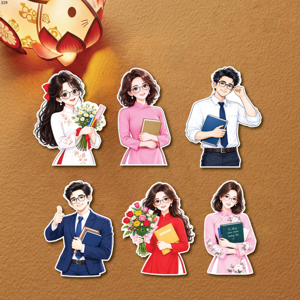 Set 30 thẻ giấy thầy giáo, cô giáo mix mẫu (mẫu mới-có cô giáo áo hồng).