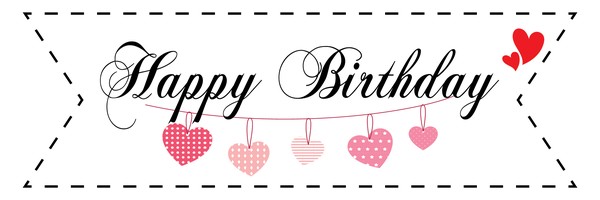 Set 60 bảng giấy-chữ tiếng anh Happy birthday và dây trái tim đỏ.