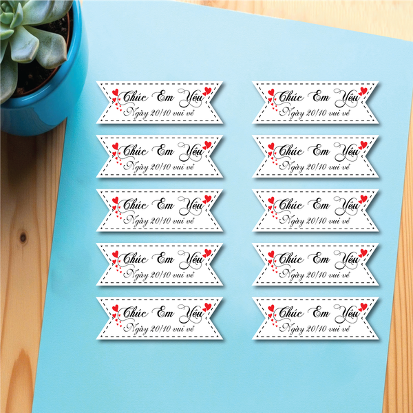 Set 60 thẻ giấy MÀU TRẮNG -  Chúc mừng em yêu 20-10 vui vẻ.