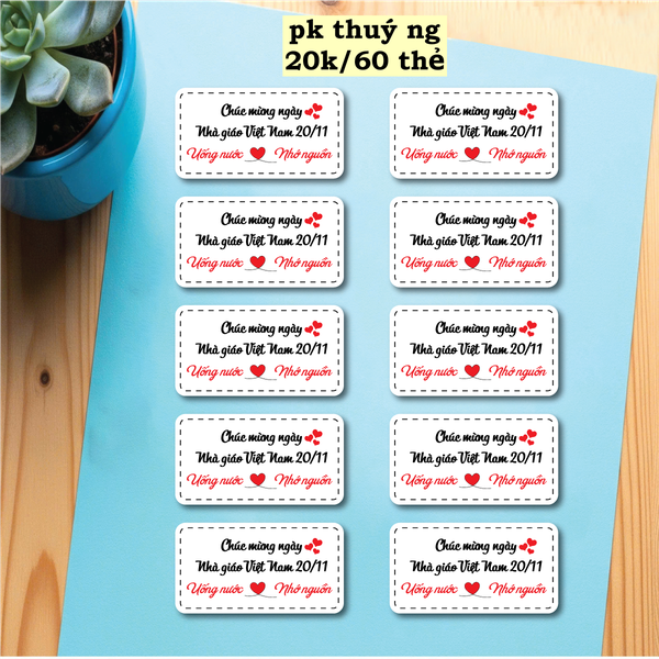 Set 60 thẻ giấy MÀU TRẮNG-Chúc mừng ngày Nhà giáo VN 20-11 (BẢNG CHỮ NHẬT).