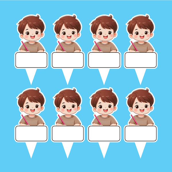 Set 40 thẻ giấy có chân cắm-bé TRAI áo nâu tóc nâu9854.