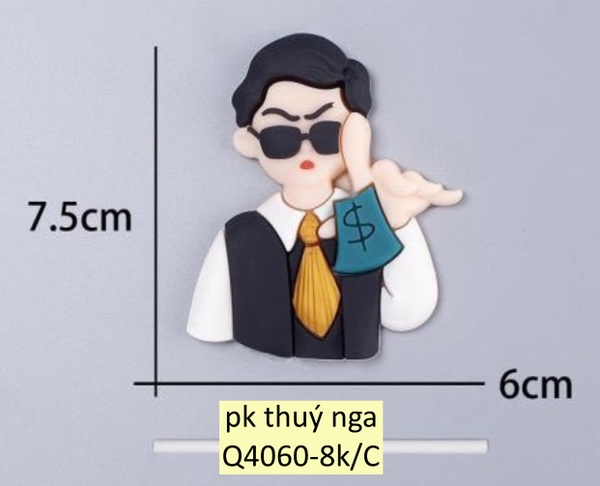 Tượng chàng trai nhựa dẻo KÍNH ĐEN cầm tiền đô xanh.