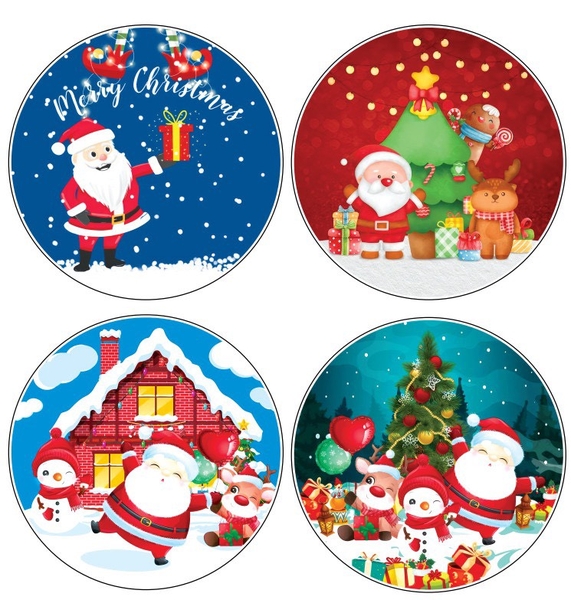 Combo 40 bảng giấy tròn chủ đề Noel đk 10cm (5 túi).