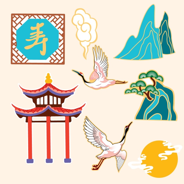 Combo 2 set giấy TẾT- chim hạc, núi và mây.