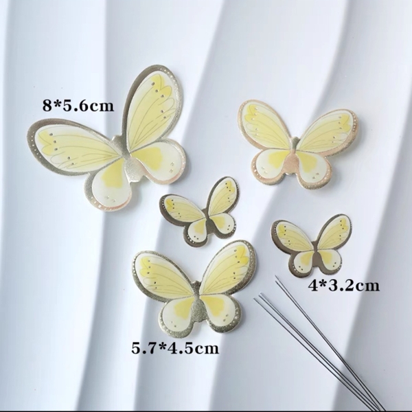 Set 5 bướm giấy ép nhũ đẹp - VÀNG.