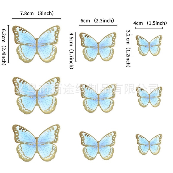 Set 5 bướm giấy ép nhũ đẹp - XANH DƯƠNG1392.
