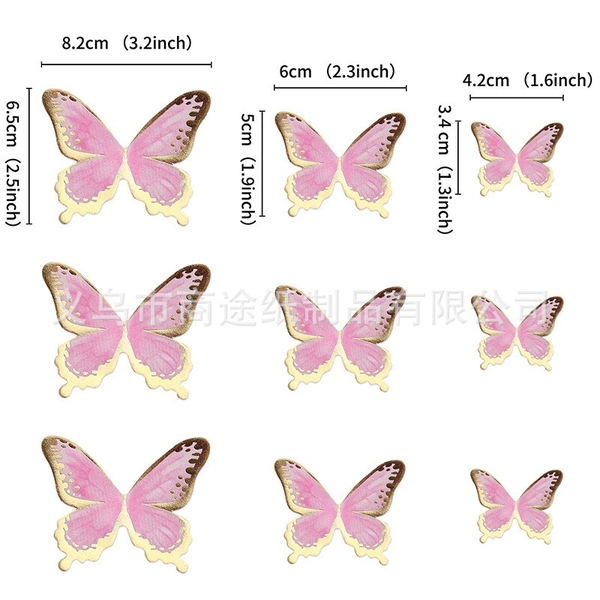 Set 5 bướm giấy ép nhũ đẹp -HỒNG.