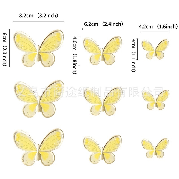 Set 5 bướm giấy ép nhũ đẹp - VÀNG.