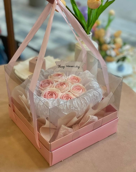 Set 10 hộp mica có kèm đế và dây xách (kt 20x20x17cm)-HỒNG.