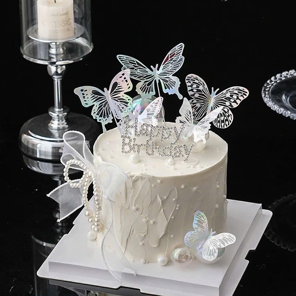 Set 10 bướm nhựa-TRẮNG ÁNH XANH HỒNG.