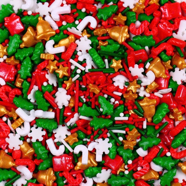CỐM NOEL mix màu trắng-xanh lá-đỏ (có hình túi quà đỏ và sao đường vàng) (gói 100gam).