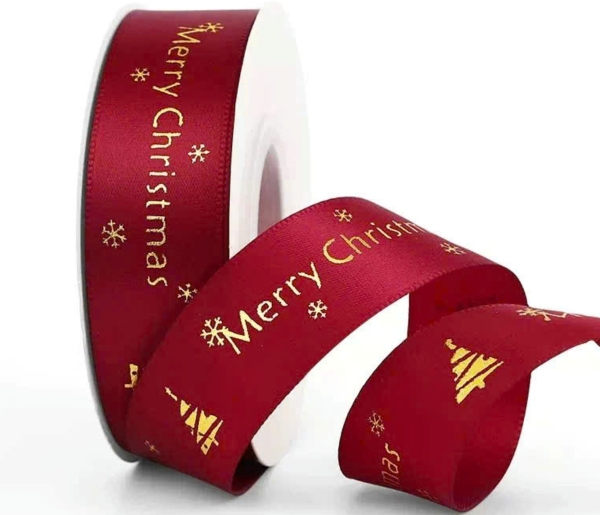 Ruybang noel (giáng sinh) 2.5cm x 36m  họa tiết chữ và cây thông-ĐỎ ĐÔ.