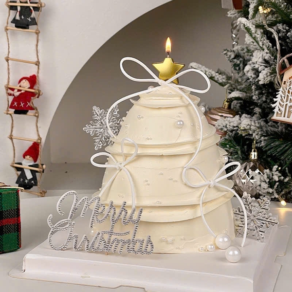 Set 5 cây cắm Merry christmas (chữ gắn hạt màu TRẮNG).