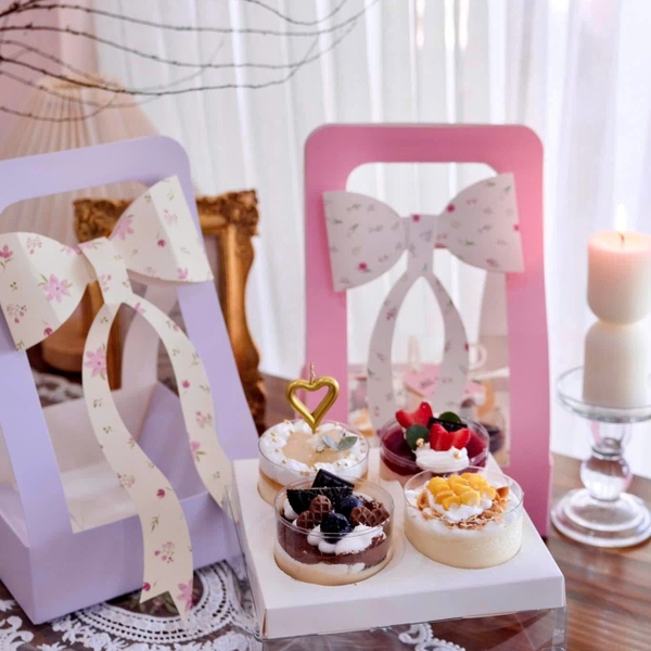 Set 10 hộp cupcake quai xách và nơ-TÍM.