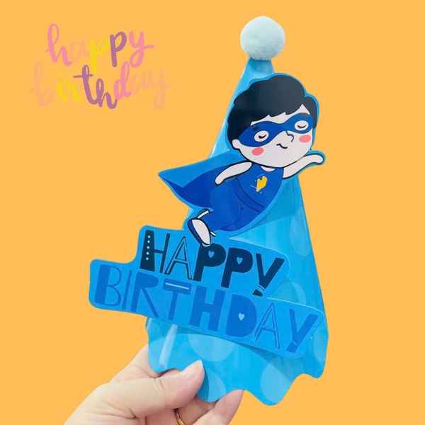 Set 10 mũ 3D cán bóng giấy đẹp kt dk 13cmx cao 20cm - super boy.m11
