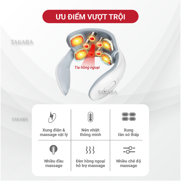Máy Massage Cổ Vai Gáy JT88, Mát Xa Xung Điện Cùng 5 Đầu Rung Takara Làm Giảm Nhức Mỏi BH 12 Tháng