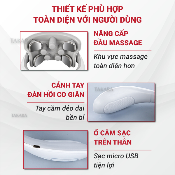 Máy Massage Cổ Vai Gáy JT88, Mát Xa Xung Điện Cùng 5 Đầu Rung Takara Làm Giảm Nhức Mỏi BH 12 Tháng