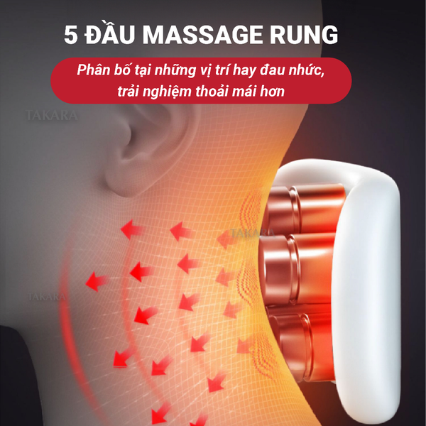 Máy Massage Cổ Vai Gáy JT88, Mát Xa Xung Điện Cùng 5 Đầu Rung Takara Làm Giảm Nhức Mỏi BH 12 Tháng