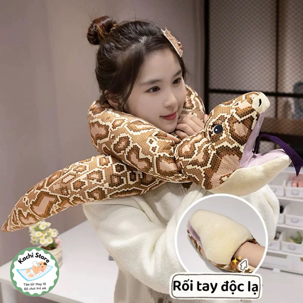 Rắn nhồi bông khổng lồ mềm mịn, đồ chơi rối tay độc lạ