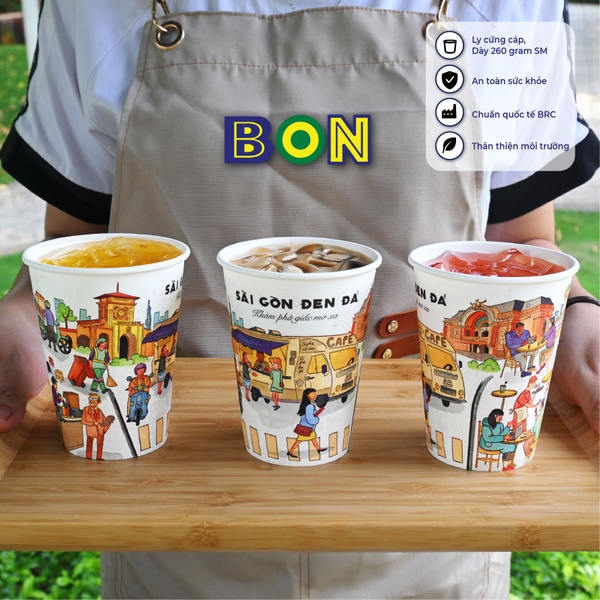LỐC 50 LY IN TRANH - SÀI GÒN ĐEN ĐÁ 360ML - CÀ PHÊ ĐÁ, NƯỚC UỐNG LẠNH - LY DÀY, ĐẸP, 260 Gram SM - Giá đã gồm HĐ VAT
