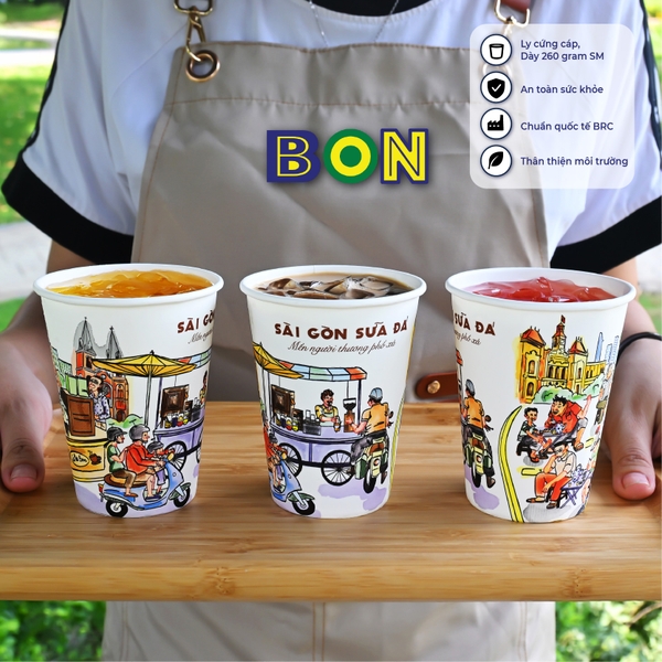 LỐC 50 LY IN TRANH - SÀI GÒN SỮA ĐÁ 360ML - CÀ PHÊ ĐÁ, NƯỚC UỐNG LẠNH - LY DÀY, ĐẸP, 260 Gram SM - Giá đã gồm HĐ VAT