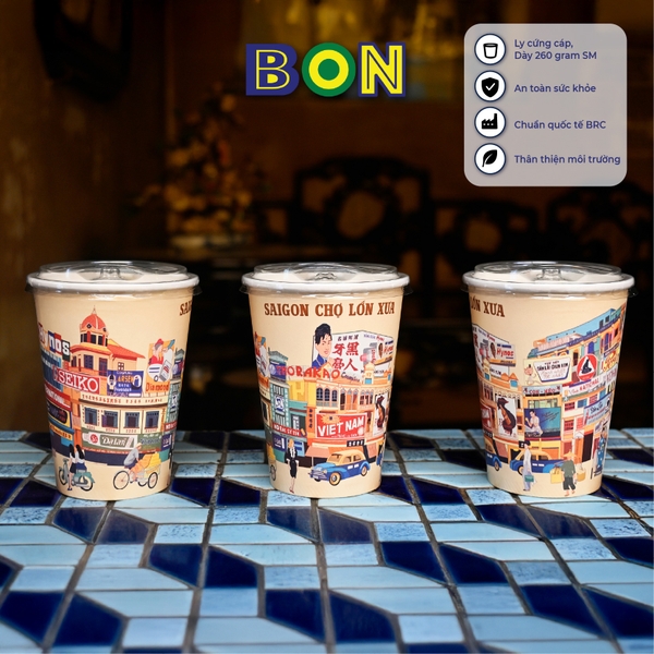 LỐC 50 LY IN TRANH - SÀI GÒN CHỢ LỚN XƯA 360ML - CÀ PHÊ ĐÁ, NƯỚC UỐNG LẠNH - LY DÀY, ĐẸP, 260 Gram SM - Giá đã gồm HĐ VAT