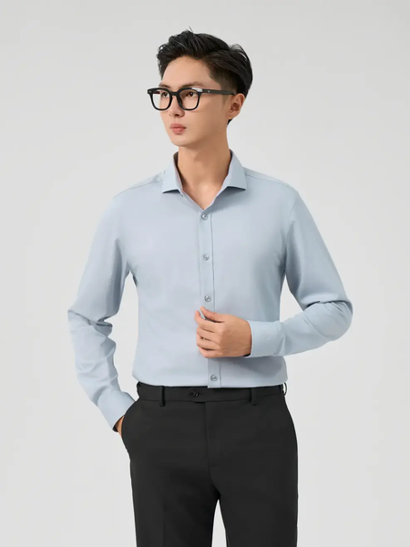 Sơ Mi Tay Dài Nam Bạc Hà Cổ Ngang