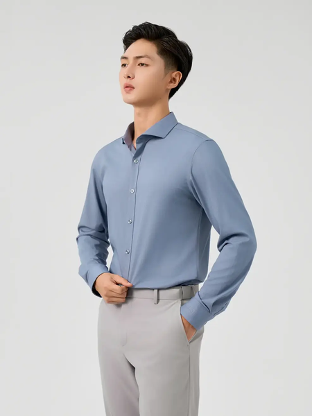 Sơ Mi Tay Dài Nam Bạc Hà Cổ Ngang