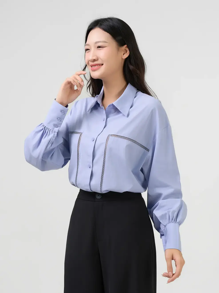 Áo Sơ Mi Cổ Đức Thân Phối Ren