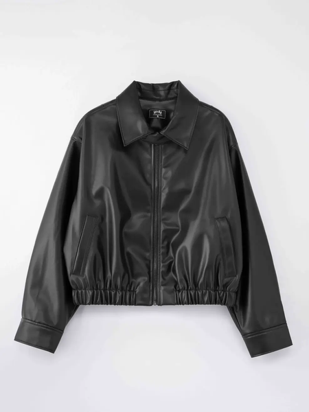 Khoác Ngắn Nữ Bomber Da Chun Gấu