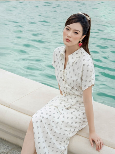 Đầm tay ngắn, Dáng thắt eo 25SDKE186F
