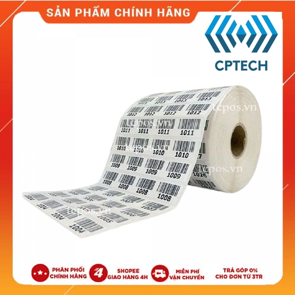 GIẤY IN MỰC _ Giấy in mã vạch khổ 25x15 mm, 4 temhàng, cuộn 50m.