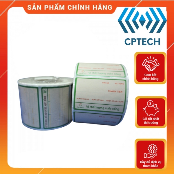 Decal nhiệt in tem nhãn, mã vạch khổ 70x50 mm, cuộn 30m