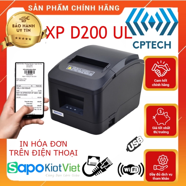 Máy In Đơn Livestream,Máy in bill, hóa đơn nhiệt khổ K80 Xprinter D200 ( A160M) cổng Lan(In điện thoại + Máy Tính)