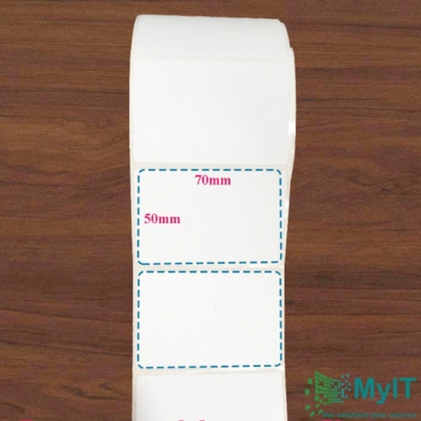 Decal nhiệt in tem nhãn, mã vạch khổ 70x50 mm, cuộn 30m
