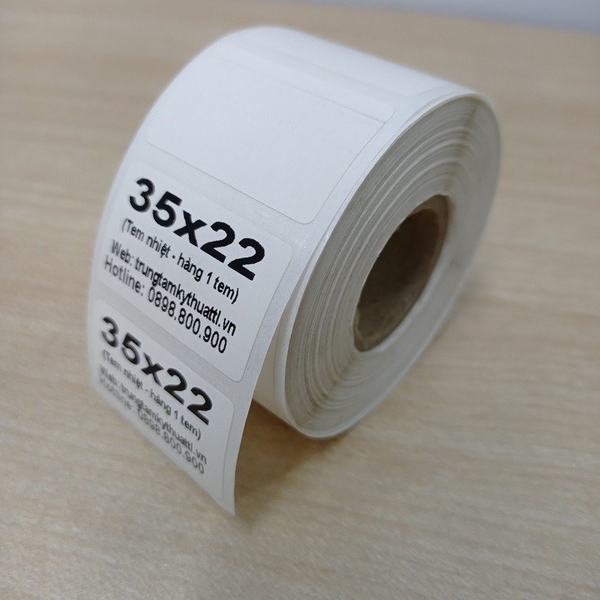 Cuộn in mã vạch, tem nhiệt khổ 1 tem 35x22 mm , giấy in khổ 35x22 mm