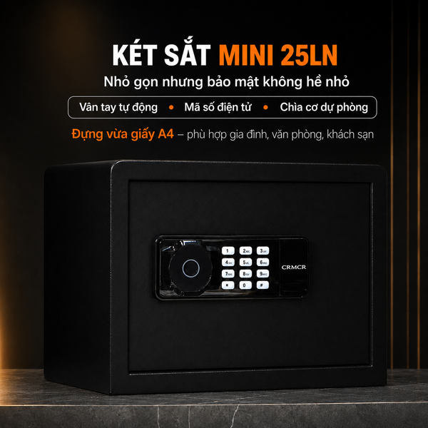 Két Sắt Mini CRMCR 25LN – Cao 25cm rộng 35cm sâu 31cm nặng 8.5kg khóa vân tay điện tử