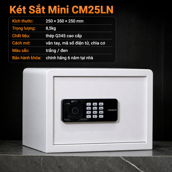 Két Sắt Mini CRMCR 25LN – Cao 25cm rộng 35cm sâu 31cm nặng 8.5kg khóa vân tay điện tử