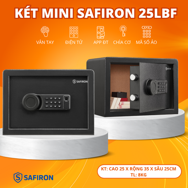 Két Sắt Mini Thông Minh Safiron 25LBF Vân Tay Điện Tử Kết Nối Điện Thoại