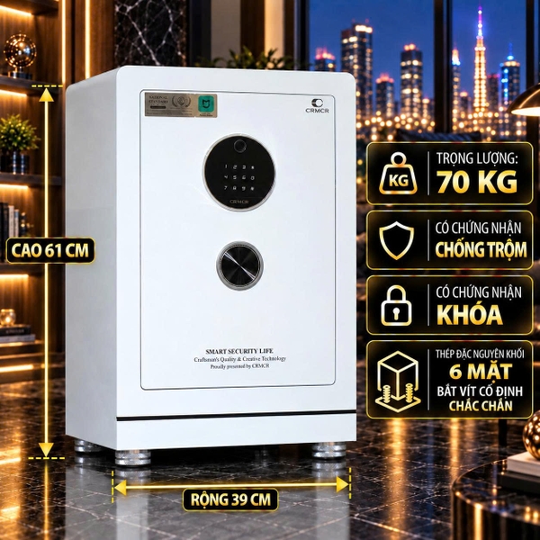 Két Sắt Xiaomi CRMCR 61PC Khóa Vân Tay Điện Tử Định Danh Người Mở, Có Hầm Bí Mật