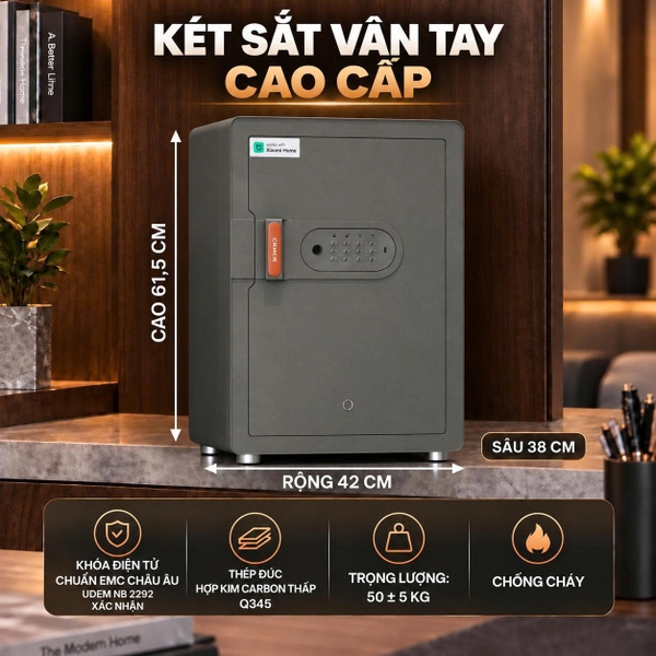 Két Sắt Xiaomi CRMCR Thông Minh 60MS Khóa vân tay tự động