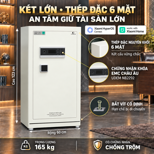 Két Sắt Xiaomi CRMCR 120LE Khóa Vân Tay Điện Tử Định Danh Người Mở, Thép Q345 Đúc Đặc 6 Mặt, 8 Chế Độ Cảnh Báo Về Điện Thoại
