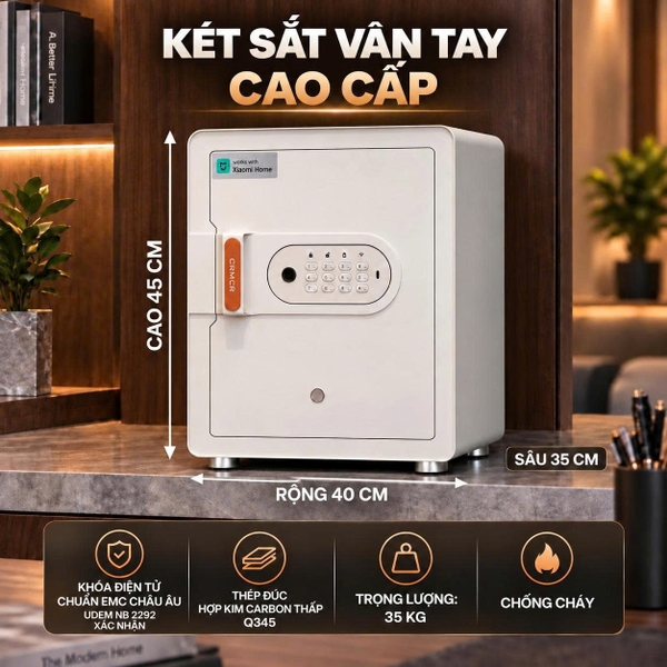 Két sắt thông minh thép đúc đặc Xiaomi CRMCR 45MS - Khóa vân tay điện tử định danh người mở