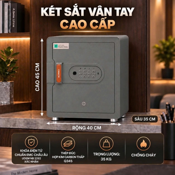 Két sắt thông minh thép đúc đặc Xiaomi CRMCR 45MS - Khóa vân tay điện tử định danh người mở