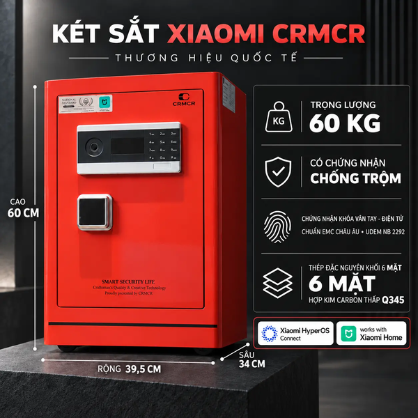 Két sắt Màu Đỏ Ruby Xiaomi CRMCR 60LE – Khóa vân tay điện tử định danh người mở, Cảnh Báo Về Điện Thoại - Màu Đỏ Ruby