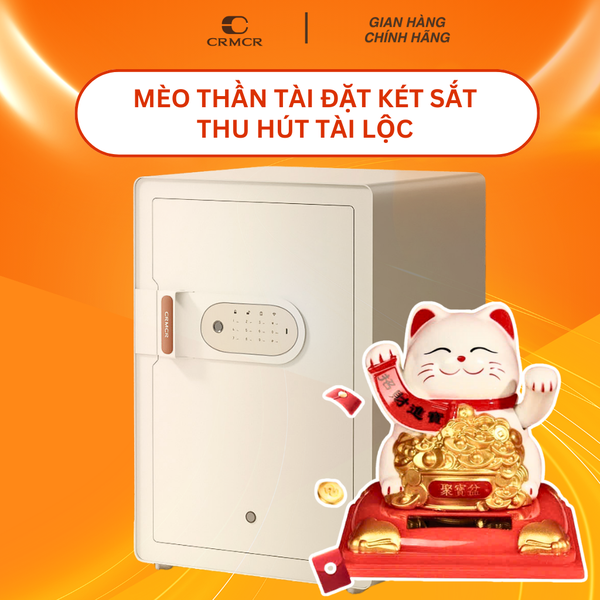 Mèo Thần Tài Vẫy Tay Mini Đặt Két Sắt Chiêu Tài Năng Lượng Mặt Trời